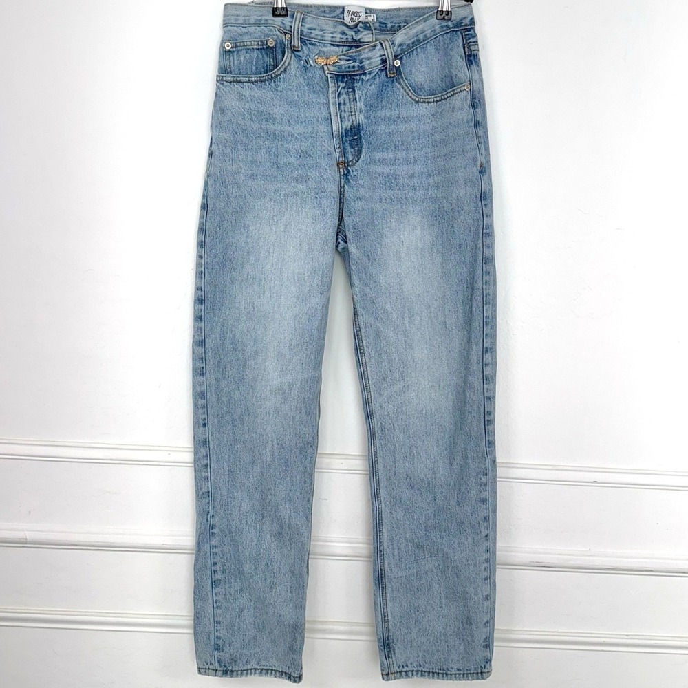 Princess Polly Jeans Women 4 Light Blue Crossover Waist Straight‎ Leg Denim Y2K